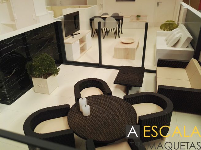 Maqueta Vivienda tipo Marina d'Or. Detalle del interior del comedor.